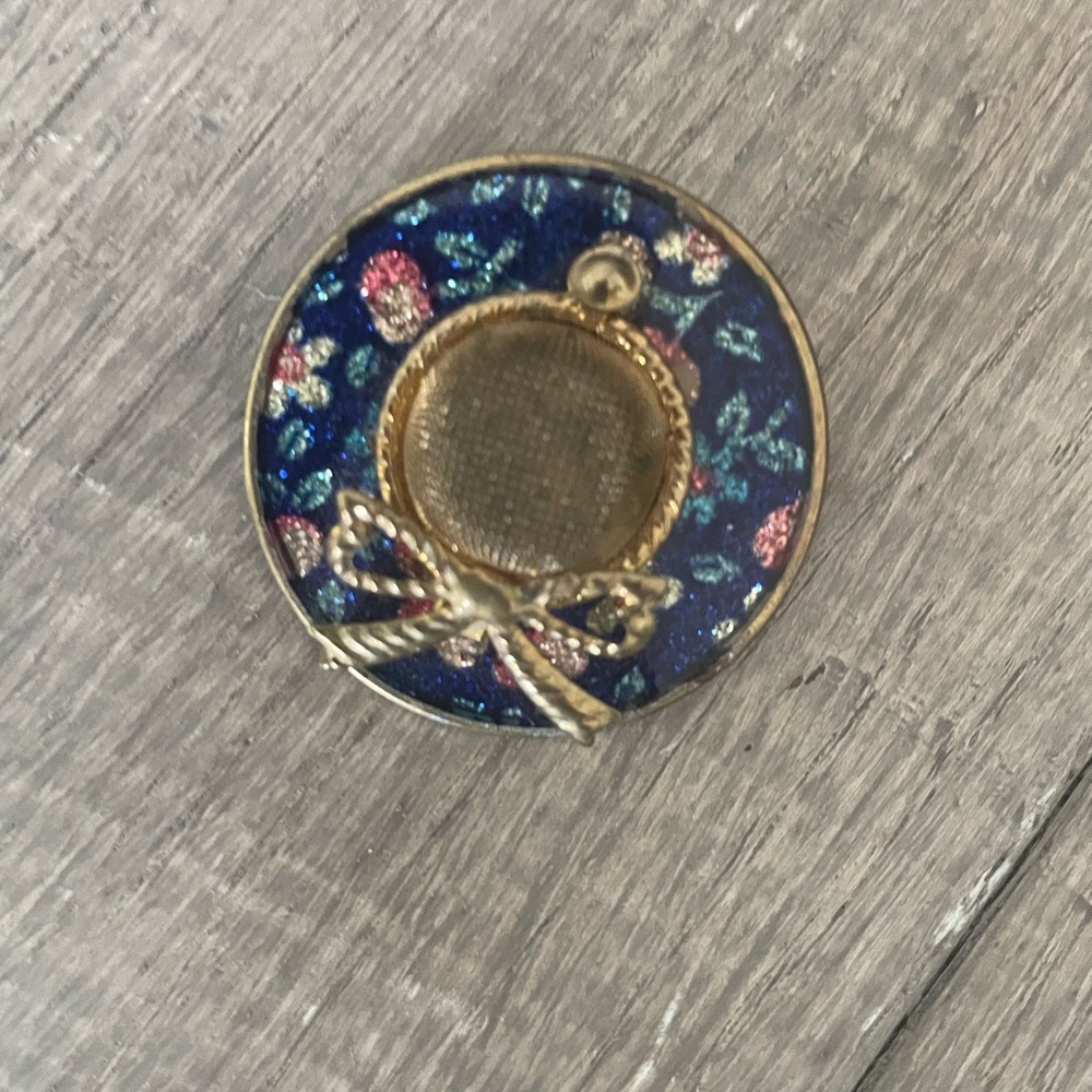 Vintage Blue and Gold Hat  Brooch